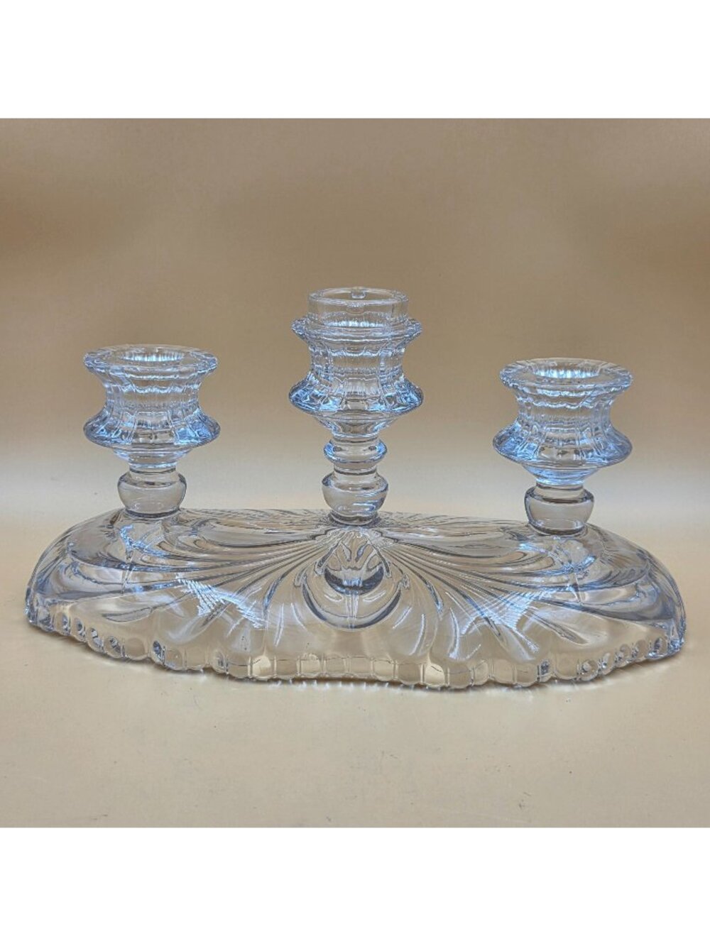 Cambridge Glass Caprice Clear Stem 300 Three Light Candlestick Vintage